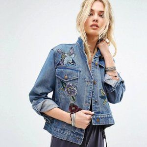 Embroidered Denim Trucker Boho Jacket